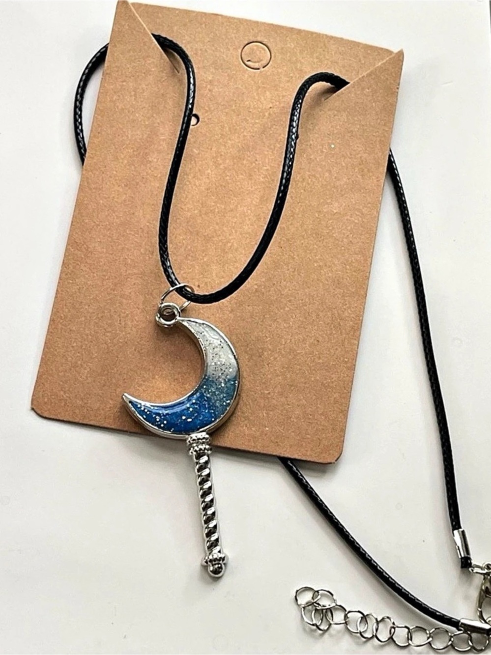 Blue & Silver Crescent Pendant Necklace